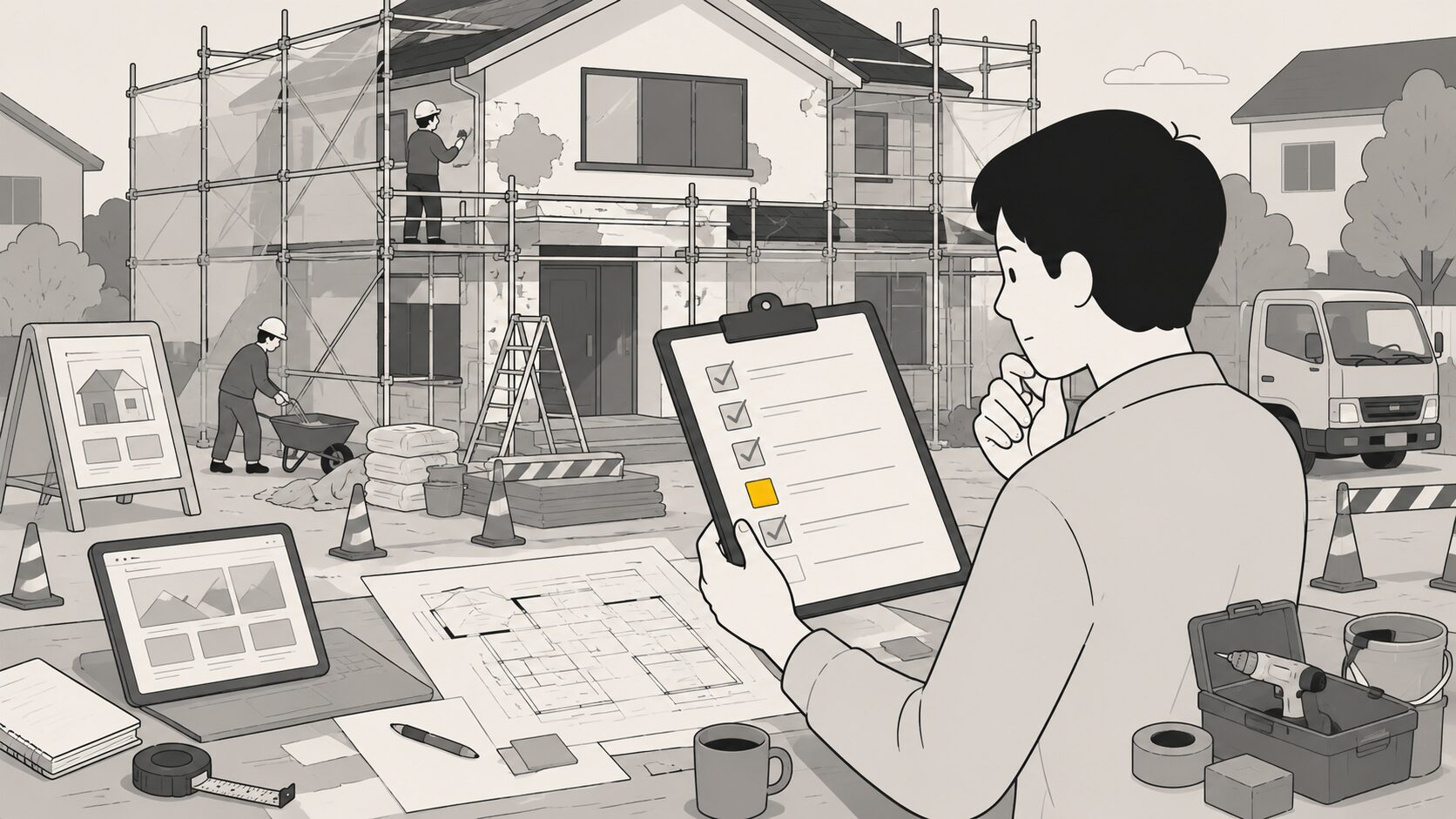 ホームページの作り直しの前に計画を確認して失敗を防ぐ事業主のイラスト
